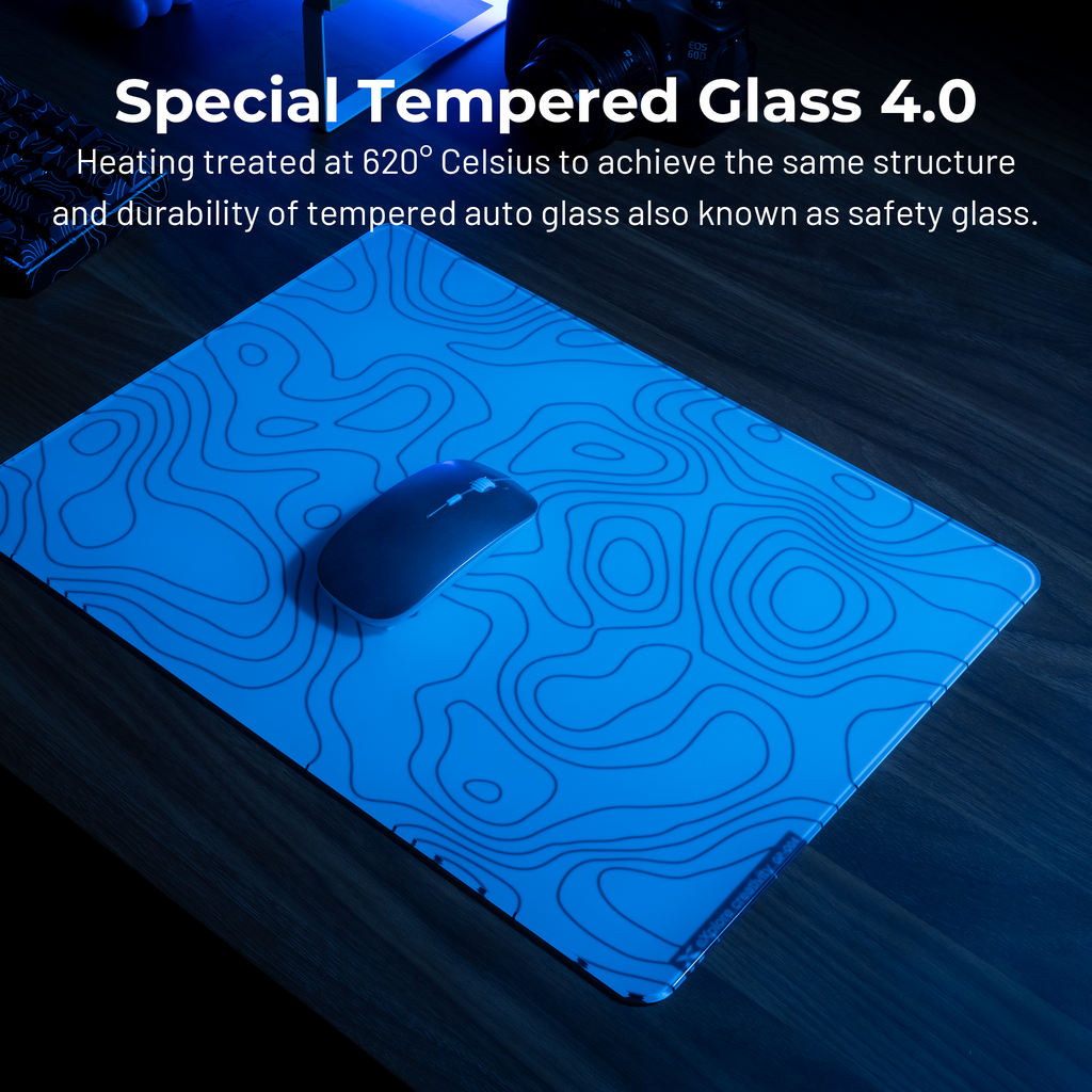 XVX SpacePad Glass Gaming Mouse Pad with Etched Surface Full Anti-Slip Rubber Base