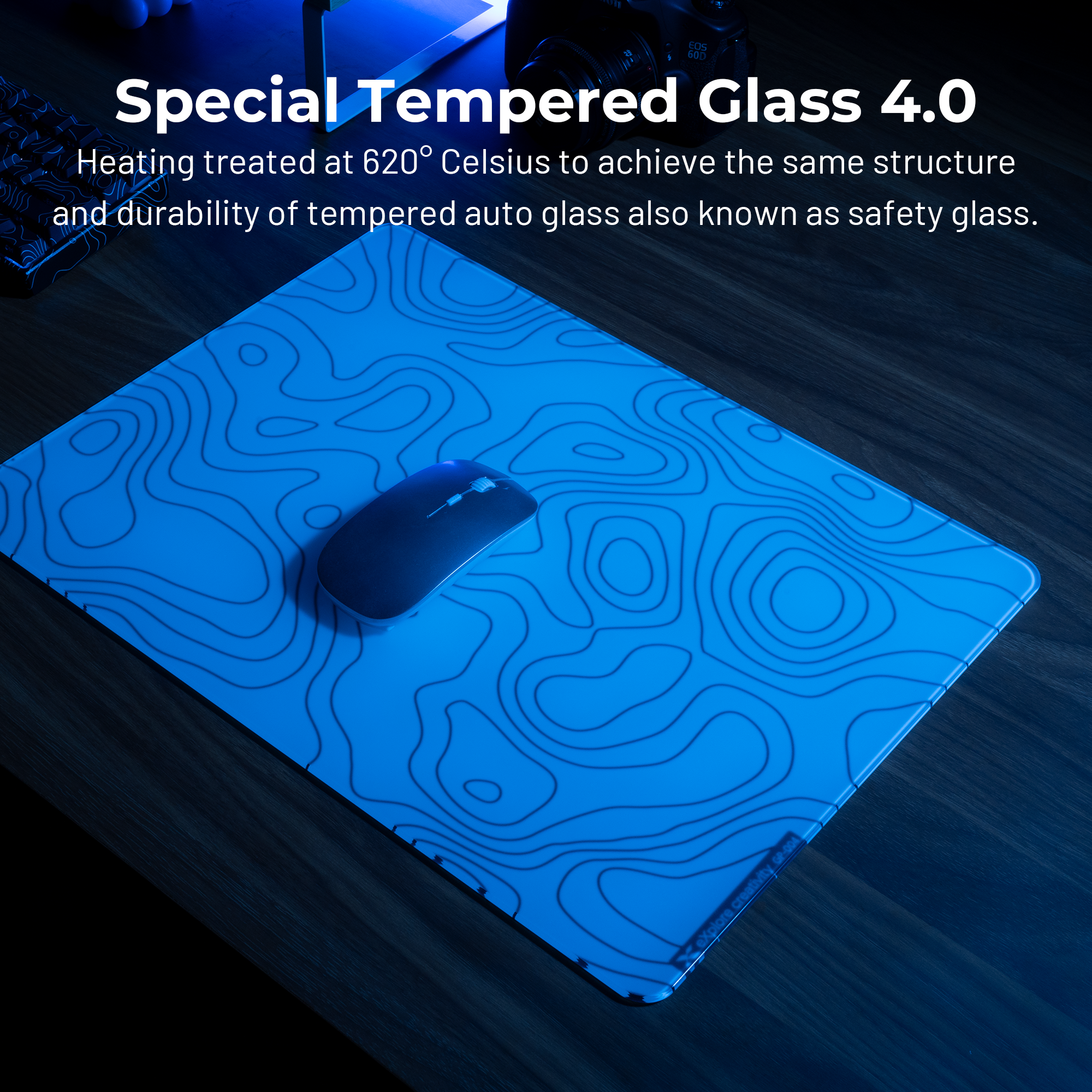 XVX SpacePad Glass Gaming Mouse Pad with Etched Surface Full Anti-Slip Rubber Base